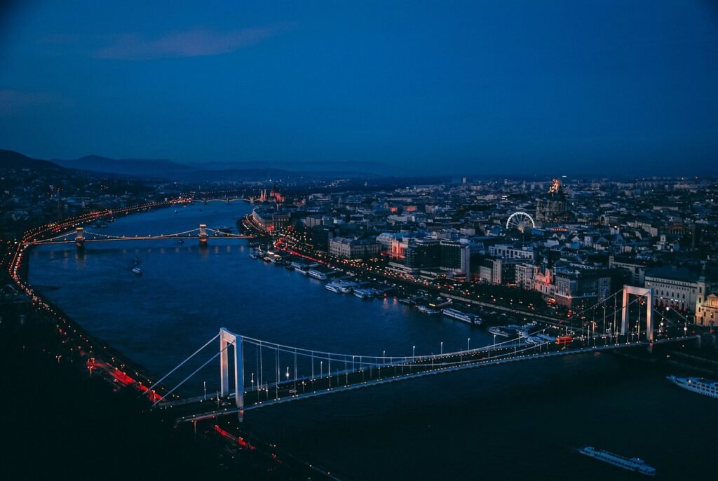 city, bridge, river